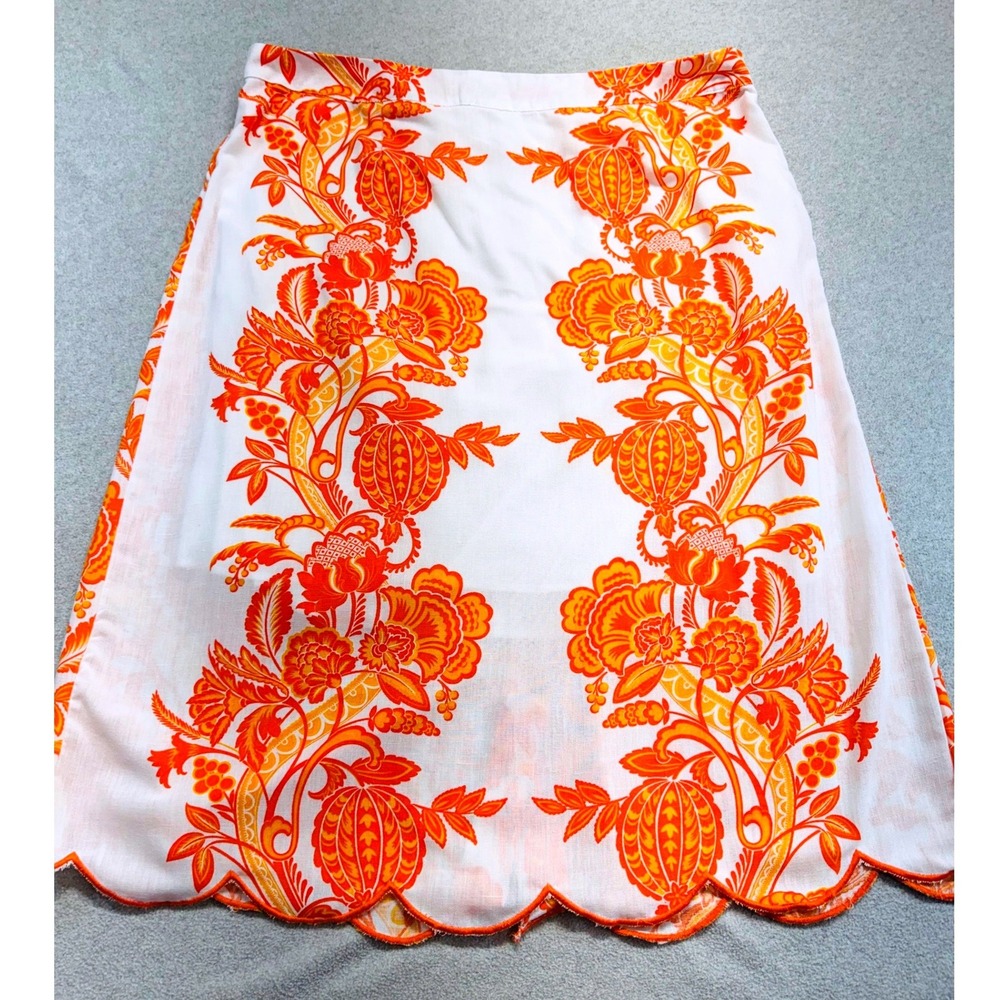 Cato Womens 22/24W White Orange Floral Scalloped Hem A-Line Skirt Plus Size Boho